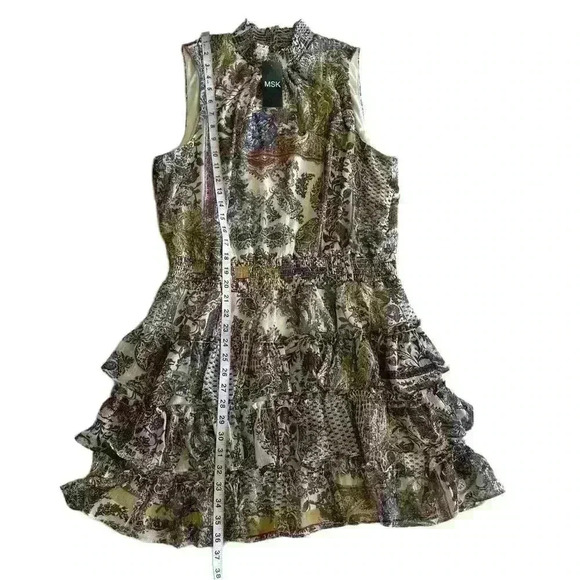 MSK Womens Printed Smocked Waist Tired Dress Multicolor Size XL Ruffle Chiffon - Picture 12 of 14